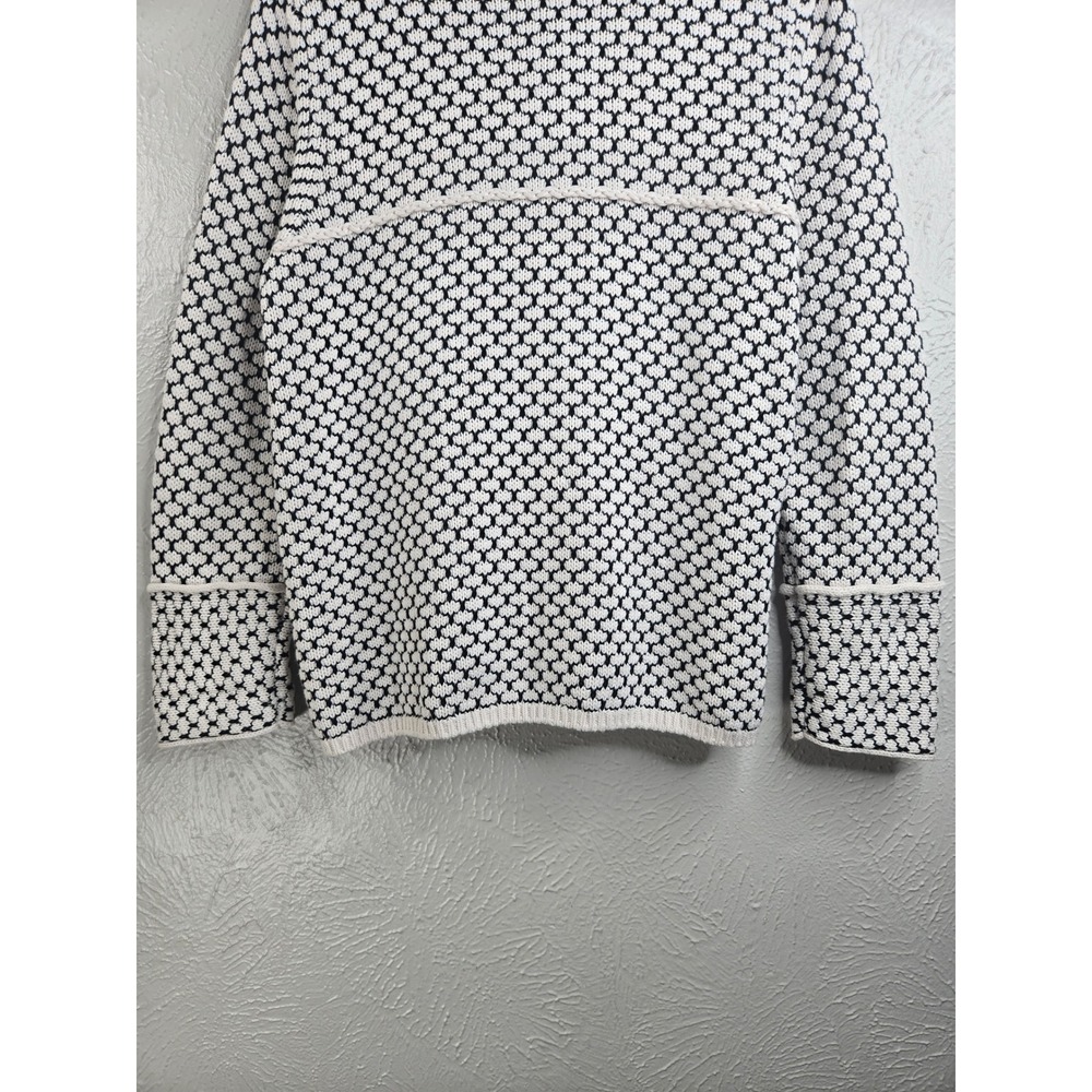 Habitat Crochet Button Front Knit Cardigan Sweater M White Black Cottage Artsy - Picture 10 of 12